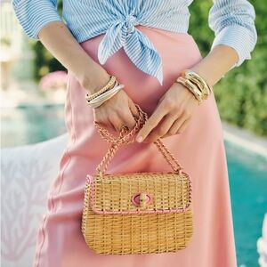 Waverly Wicker Handbag - Color Natural/Rose Pink
